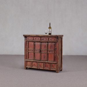 Comodino in Stile Cinese Tradizionale Vintage <span class=keywords><strong>con</strong></span> Laccatura Rossa Invecchiata, Ecologico e Fatto a Mano, per Arredamento Wabi-Sabi - Product Image 4
