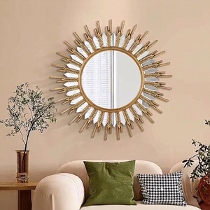 Modern LuxurWall <b>Mirror</b> Glass Sun Decorative Hanging Art Entryway Background Living Room Dining Room <b>Round</b> Handmade REHMAN CRAFT - Product Image 1