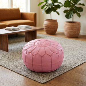 Housse de pouf en cuir véritable brodée rose faite à la main, style bohème, design cousu, personnalisable, fermeture éclair invisible - Product Image 4