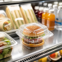 Contenant à burger transparent en PET avec couvercle à fermeture rapide pour la commodité des commerces de proximité, la restauration rapide, les plats à emporter, la livraison et la présentation en magasin.