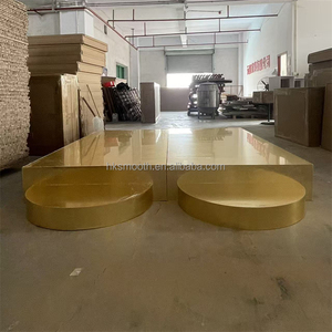 Plateforme de scène de danse en acrylique pour mariage, nouvelle conception d'usine, lisse, dorée, rectangulaire, en PVC, avec marche - Product Image 3