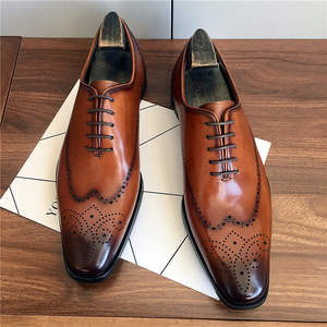 Chaussures en cuir pour hommes, décorées de cuir, style business décontracté, chaussures Oxford artisanales, chaussures de costume en cuir véritable - Product Image 5