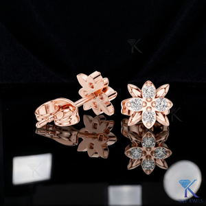 Lab Grown Diamond Floral Sunburst <b>Stud</b> Earrings 4 Stone Cluster 14K/18K Solid Gold Fine Women's Jewelry Wedding Anniversary Gift - Product Image 3