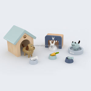 Jouet en bois interactif pour enfants, meubles pour bébés, animaux de compagnie, <span class=keywords><strong>maison</strong></span> de <span class=keywords><strong>poupée</strong></span> miniature DIY rose avec chien et chat - Product Image 1