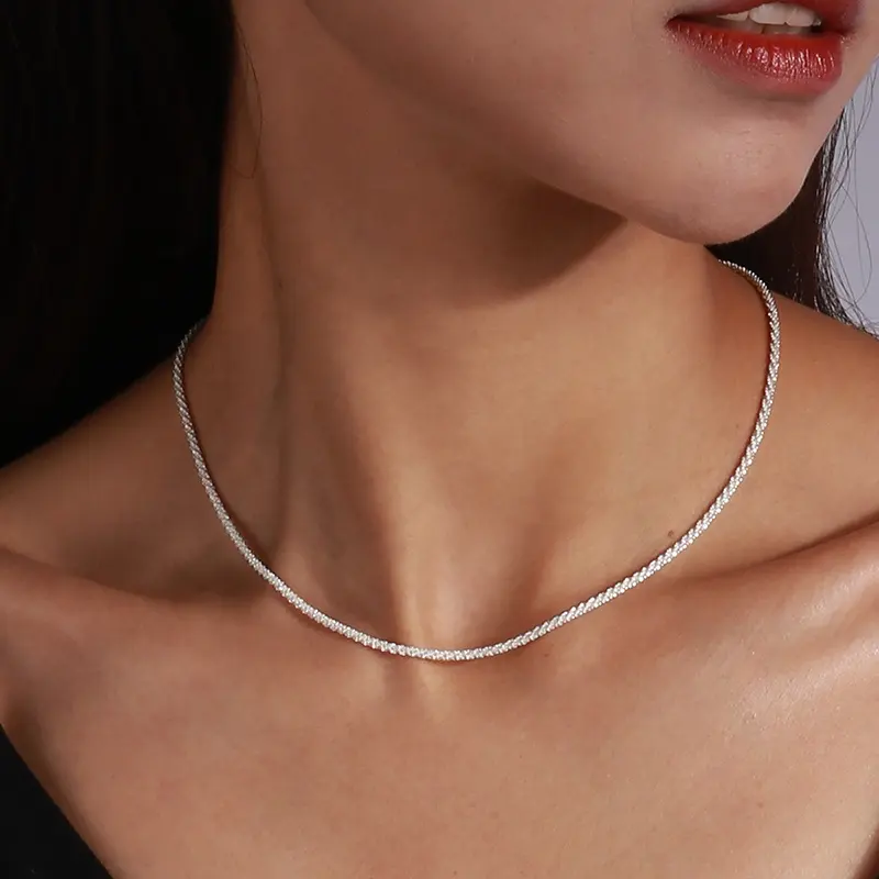 2022 New Popular Silver Colour Sparkling Clavicle Chain Choker Necklace For Women Men Fine Jewelry Wedding Party Gift