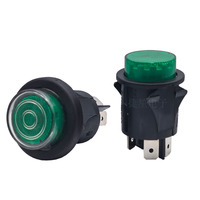 Interruptor de Botón Pulsador Redondo de 25 mm, 16A250VAC T105 RL5-121, Encendido/Apagado, Bloqueo Automático, Luz Verde, con Tapa de PVC, Impermeable