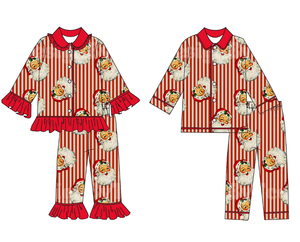 Ensemble de pyjamas de Noël pour enfants, fille et garçon, sans manches, rayé rouge et blanc, en spandex/polyester écologique, haut et pantalon - Product Image 2