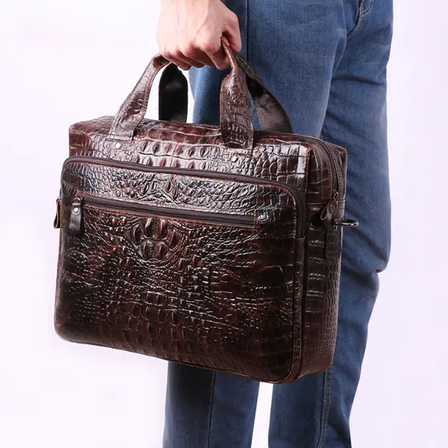 Vintage Alligator Real Leather Briefcase Business Office Laptop Tote Bag For Man