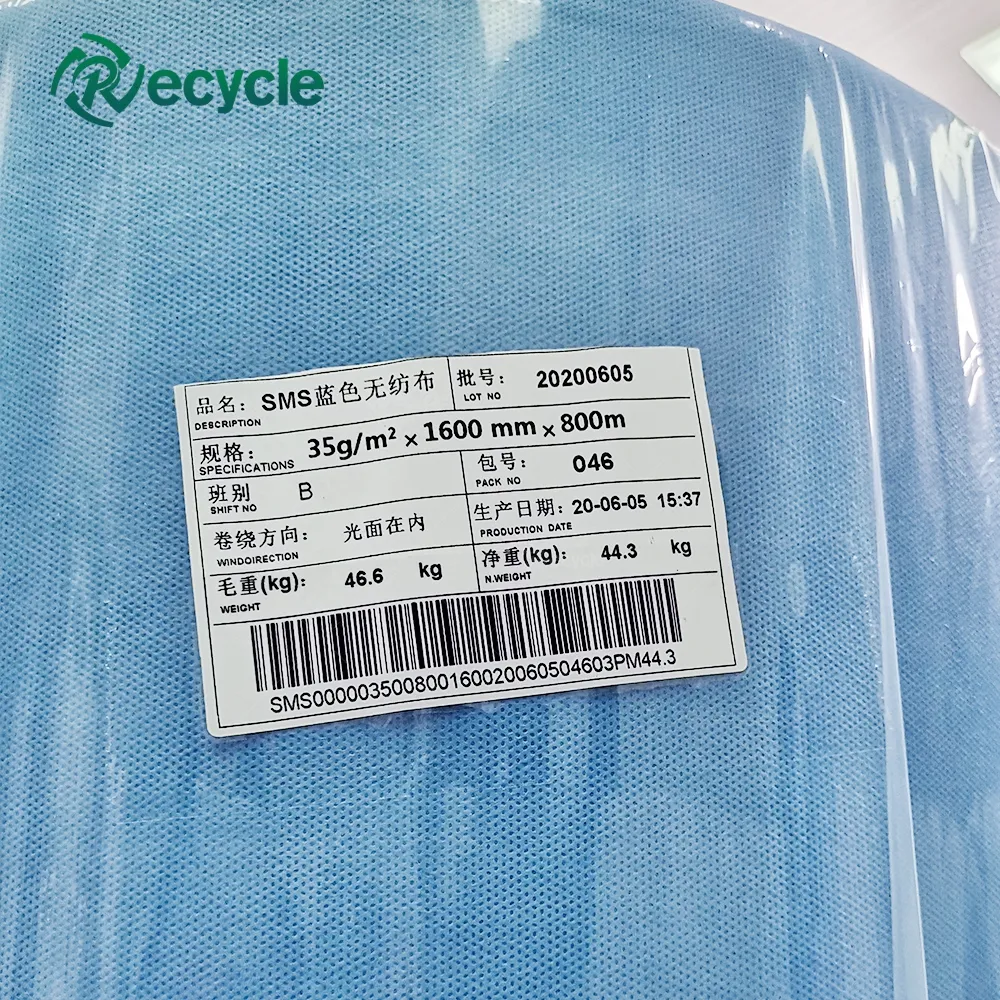 25gsm 30gsm PP Quay Trái Phiếu Không Dệt Vải SS Y Tế Chống Thấm Nước Màu Xanh Không Dệt Polypropylene Vải