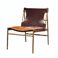 Fauteuil de loisirs forgé à la main de style Mid-Century, chaise de réception pour le thé, fauteuil d'appoint individuel en cuir ciré de designer pour salon