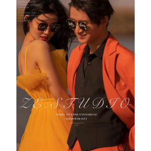 Wedding Dress Orange Strapless Natural Waistline Candy Color For Outdoor Photography Couple Styling - Product Image 3
