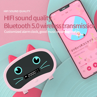 Kotak suara nirkabel lucu portabel Mini jam alarm kucing telinga kucing kartun speaker gigi biru fianjm02