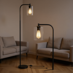 Lámpara de pie LED industrial moderna de hierro con pantalla de vidrio - Product Image 2