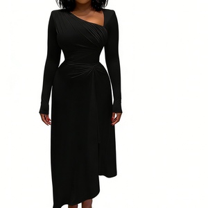 Abito midi da donna con scollo asimmetrico e arricciature - <span class=keywords><strong>Vestito</strong></span> aderente a <span class=keywords><strong>maniche</strong></span> <span class=keywords><strong>lunghe</strong></span> con cut-out Sehe Fashion - Product Image 3