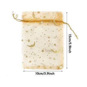 Sachets en organza 10x15cm motif Lune et Étoile avec cordon doré, entièrement imprimés, pour bonbons et cadeaux de festival - Product Image 3