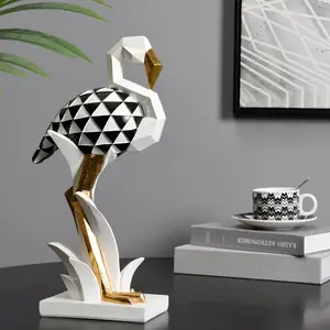 Acessório de luxo em resina 3d, decoração de flamingo dourada geométrica para casa, hotel e escritório