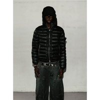 Veste matelassée noire courte à capuche pour homme, légère, décontractée, de haute qualité, fabriquée sur mesure en usine