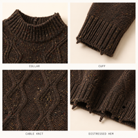 Pull en maille pour femme, style Old Money classique, col semi-montant, tricot torsadé irrégulier, coupe ample
