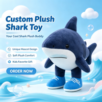 Sepatu Boneka Hiu Plush PP Cotton Super Lembut Ramah Lingkungan Bordir Custom, Boneka Kartun Lucu OEM ODM MOQ Rendah Grosir Hadiah Anak