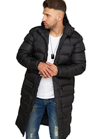 Mantel Parka Pria Berkerudung Panjang Warna Solid Poliester Tahan Air Pakaian Luar Kasual Dengan Saku Penutup Ritsleting
