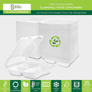 Caja de bagazo de caña de <span class=keywords><strong>az</strong></span>úcar compostable biodegradable personalizada 3 Divisiones contenedores de alimentos compostables Clamshell desechables para comida caliente - Product Image 2