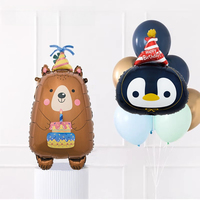 Nouveau ballon en aluminium motif ours coréen, chapeau d'anniversaire, pingouin, pour la première fête d'anniversaire, arrangement photo