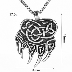 Wholesale Vintage Punk 316L Stainless Steel Bear Paw Pendant <b>Necklace</b> Fashion <b>Celtic</b> Knot Animal Claw Silver Chic Viking Charms - Product Image 3