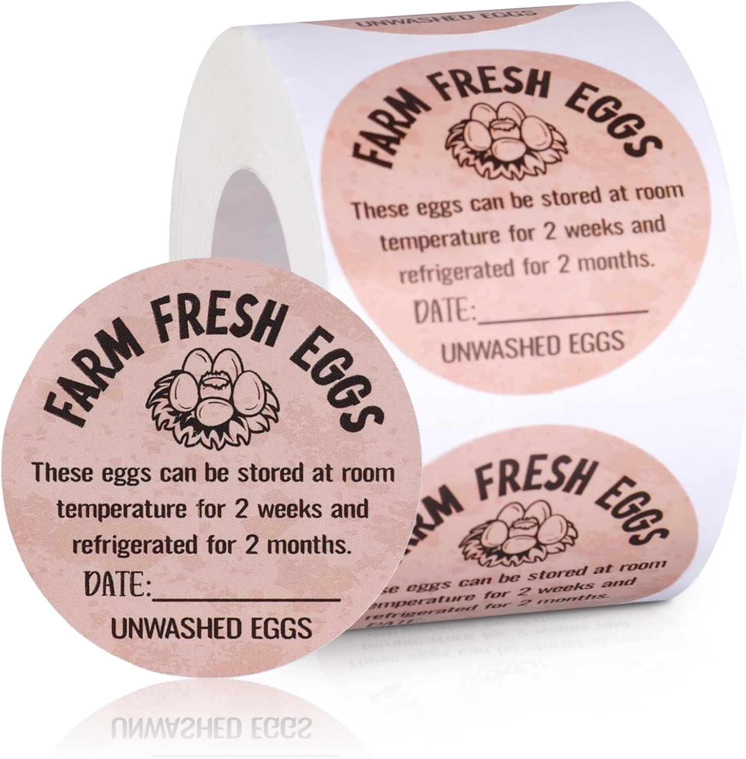 Round Unwashed Farm Fresh Egg Carton Labels with Collection Date Self-Adhesive Egg Packaging Labeling for Chicken Duck Quail Egg