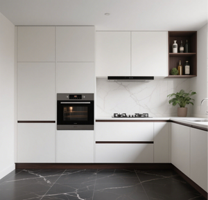 Op Maat Gemaakte Moderne Keuken <span class=keywords><strong>In</strong></span> L-Vorm: Duurzame Tweekleurige Kasten, Werkbladen Van Kwartssteen, Ingebouwde Mooie Apparaten - Product Image 2