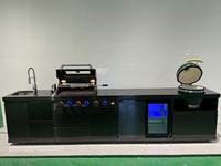 Barbecue Kamado de luxe moderne en acier inoxydable 304 noir avec chariot et 6 brûleurs réglables