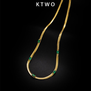 Collar de Clavícula de Acero Inoxidable Dorado con Circonita Esmeralda, Estilo Europeo y Americano, Personalizado y de Moda para Mujer - Product Image 4