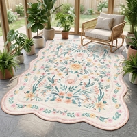 Tapis floral rose 5x7 fait à la machine pour chambre de fille, chambre d'enfant, chambre de bébé, à bords festonnés, lavable, antidérapant, mignon, doux, style bohème, pour chambre d'enfant, dortoir, salle de jeux