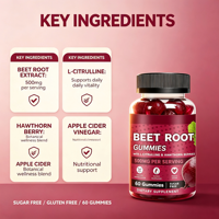 Gummies d'extrait de betterave OEM très vendues pour adultes, stimulant d'oxyde nitrique avec L-citrulline pour la santé cardiaque et l'augmentation de l'énergie