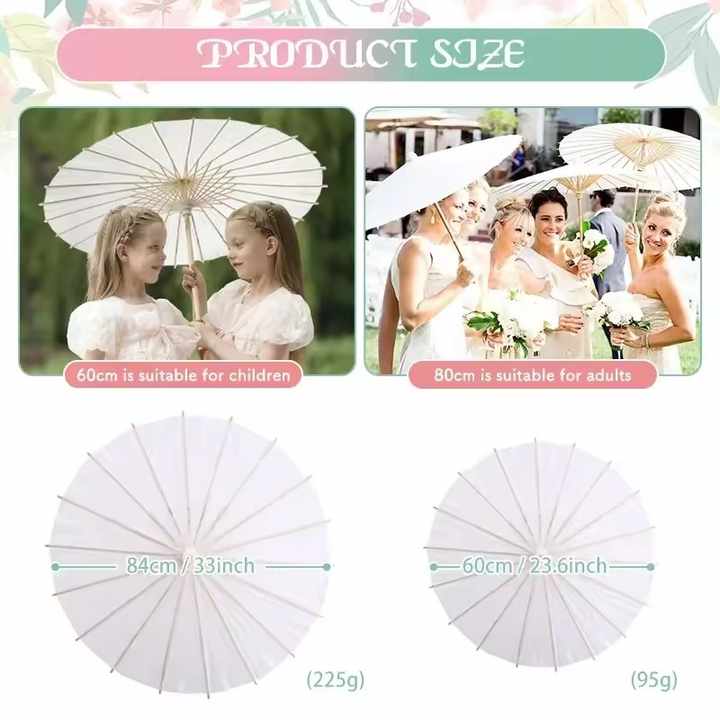 2-Pack White Paper Umbrellas - 15.75" Decorative Parasols For Parties & DIY Projects