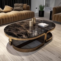 Table console de salon personnalisée de luxe, unique, marron doré, avec plateau en marbre