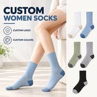 Chaussettes personnalisées pour femmes, chaussettes à double aiguille sans couture, chaussettes décontractées à contraste de couleur, style simple et haut de gamme avec logo personnalisé