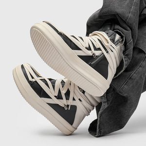 Scarpe Autunnali da Uomo, Sneakers Traspiranti Alte, Stivali Classici con Cinturino Triangolare Invertito in Stile Europeo e Americano, per Uso Quotidiano Casual - Product Image 5