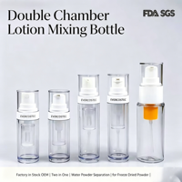 Bouteille mélangeuse double compartiment OEM en stock usine, deux-en-un, avec pompe pour séparation eau/poudre, pour poudre lyophilisée, faible MOQ