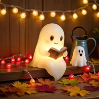 Veilleuse fantôme Halloween 3D Lampe tactile LED mignonne en résine Décoration de chambre Lumières Lampes de bureau pour enfants Fonctionnant sur piles Lampes de chambre