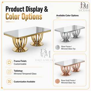 Mesa de Banquete Rectangular de Acero Inoxidable de Alta Gama con Cubierta de Vidrio y Base de Pedestal Doble para Eventos - Product Image 4