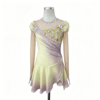 Robe de patinage artistique dégradé jaune lavande, ornée de strass, à manches longues, pour compétition, pour enfants et filles