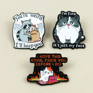 Broche créative en forme d'animaux de dessin animé (<span class=keywords><strong>chat</strong></span> et raton d'Inde), amusante et personnalisée avec des phrases en anglais, accessoire de mode en stock - Product Image 1