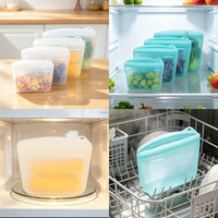 Sac de conservation alimentaire en silicone réutilisable, grande ouverture, fermeture éclair, 2000 ml, capacité multiple, logo personnalisé, emballage couleur, OEM ODM