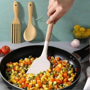 Ensemble de 6 ustensiles de cuisine en bois, ustensiles de cuisine en silicone antiadhésifs avec support pour ustensiles de cuisine - Product Image 5