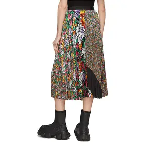 Bulk Wholesale Luxury Pleated Skirts Women Fashionable Vibrant All Over Floral Print Plisse Midi Skirt
