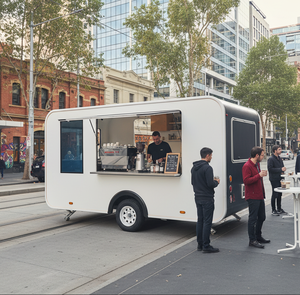 Carretto Gelati Moderno, Rimorchio per Fast Food Completamente Attrezzato, Chiosco Mobile per Hamburger e Caffè, Food Truck Portatile - Product Image 1