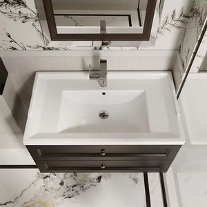 Lavabo Rectangular Profundo de Cerámica Blanca Moderna, Directo de Fábrica, con Acabado Autolimpiante, Ecológico, para Baño - Product Image 2