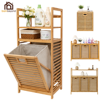Estante organizador de baño de bambú extraíble de diseño moderno con cesta de lavandería de almacenamiento de madera para ropa sucia de baño