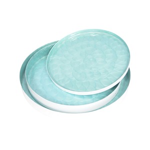 Plat fantaisie en fer blanc personnalisé bleu ciel émail enduit de poudre assiette de service accessoires de cuisine pour usage domestique prix de l'assiette de riz - Product Image 3