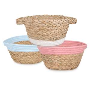 Cesta de Almacenamiento Tejida a Mano con Cuerda de Algodón, Jacinto de Agua Natural y Pasto Marino, Personalizable, para Productos Naturales - Product Image 1